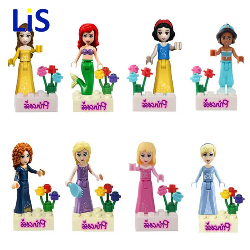 

8Pcs/Set Girl friends Movie Princess Mermaid Elsa Anna Tinker Belle Building Blocks Figures Toys Compatible Friends