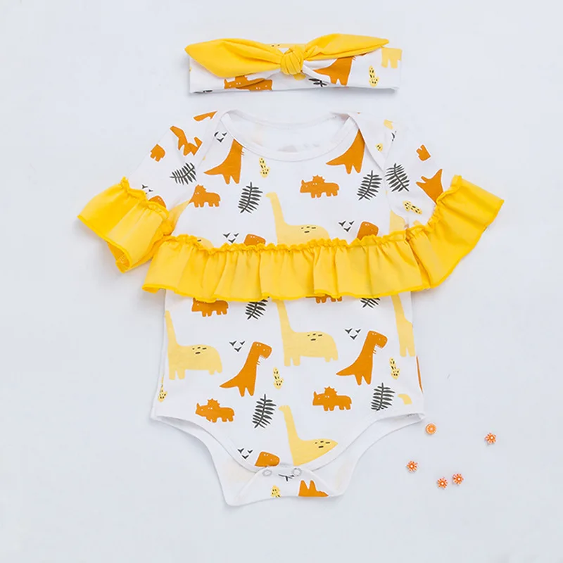 

Baby Girls Candy Muti Color Ruffles Striped Dragon Cute Rompers Newborn Infant Summer Fashion Romper with Headband