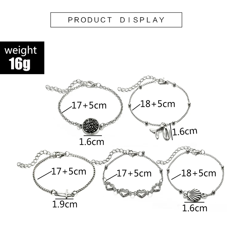 Tocona 5 шт./компл. в богемном стиле в виде ракушки крест сердце фасона «рыбий хвост» Набор браслетов с подвесками для Женский браслет-цепочка браслет ювелирные изделия аксессуары 5653