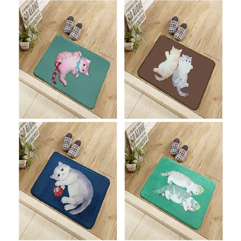 MxiangM Hot Cartoon Cat Slippery Trolley Card LivingRoom Entrance Hall Bathroom Carpet Stairs Mats Material 100% Polyester