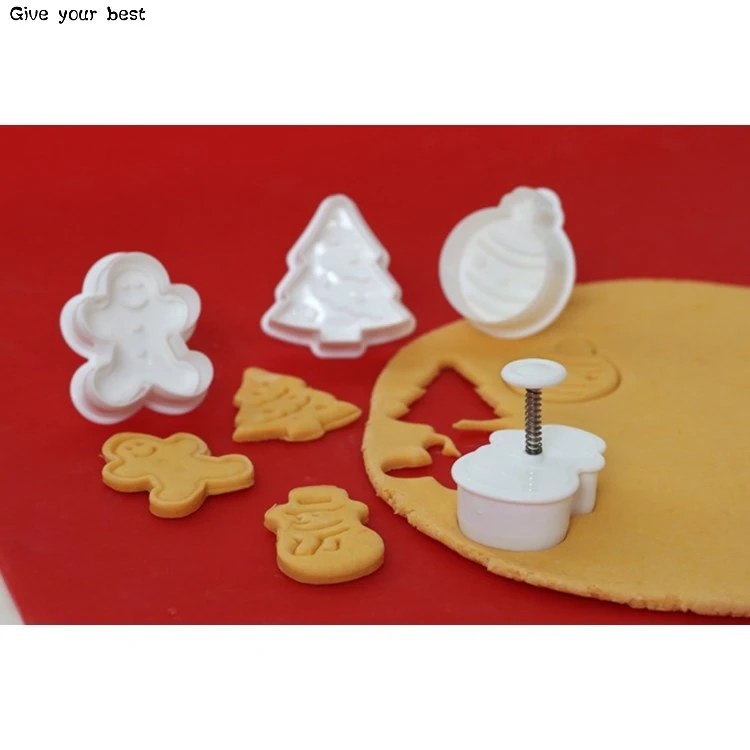 4 шт., штамповка, форма для печенья, 3D, Плунжер для печенья, для украшения кондитерских изделий, сделай сам, форма для выпечки, инструмент для выпечки, Рождественская елка, снеговик