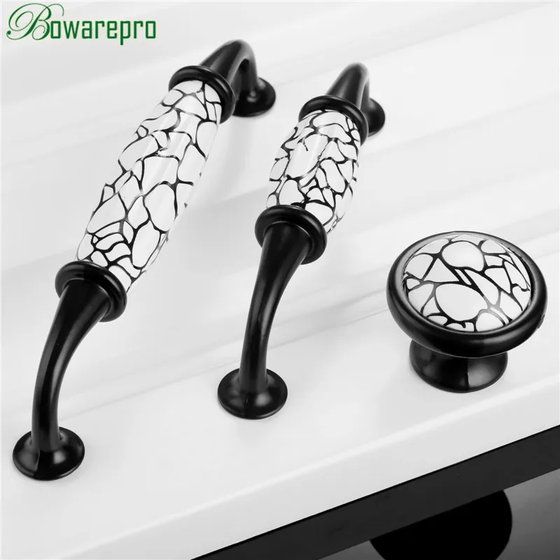 Bowarepro السيراميك مقابض باب البلد نمط درج سيراميك التأثيرات مقبض مطبخ مجلس الوزراء مقابض وأُكر الأثاث الأسود الأبيض