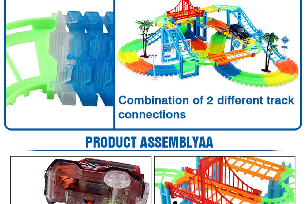 Подключить 2 типа железнодорожных Волшебный Racing трек играть набор DIY Бенд гибкие гонка трек Электронная вспышка света автомобиля игрушки для детей