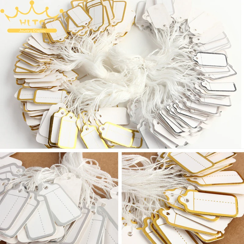 

500 pcs Jewelry Strung Pricing Price Tags with String Silver Merchandise Cloth Label FREE SHIPING