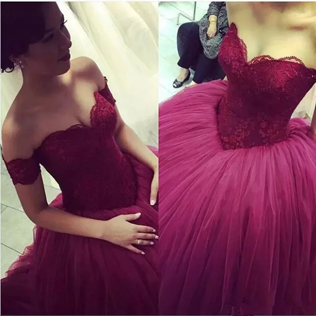 

BONJEAN Burgundy Lace Sweetheart Ball Gown Quinceanera Dresses 2019 Long Prom Sweet 16 Dresses New Appliques Vestidos de 15 Anos