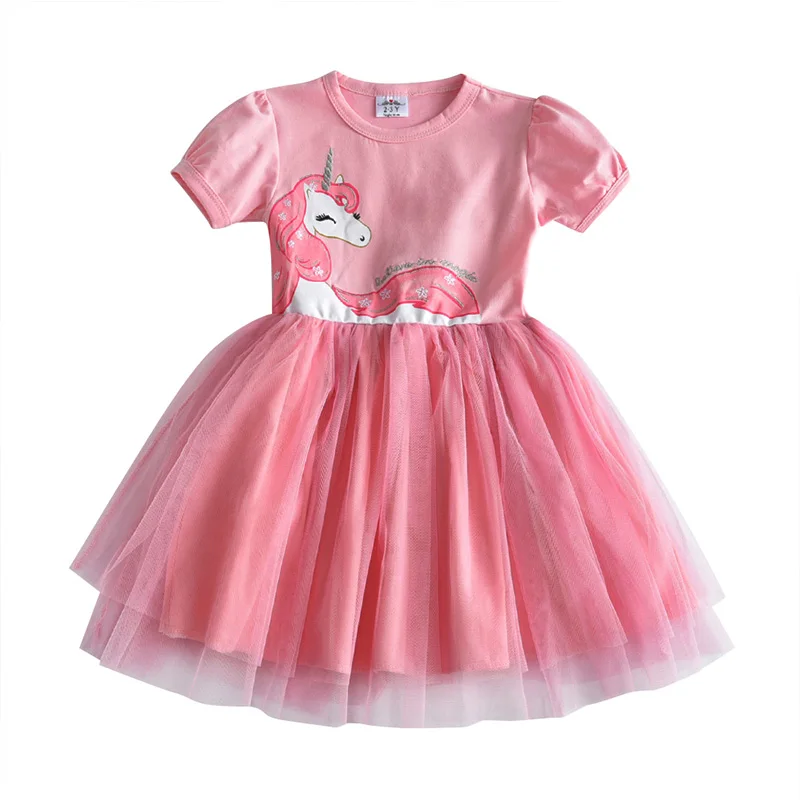 VIKITA платье для девочек с единорогом Принцесса платья vestido infantil Robe Fille, для девочек, вечерние платья с юбкой-пачкой для детей летние тапочки с единорогом платья - Цвет: RESH4570PINK