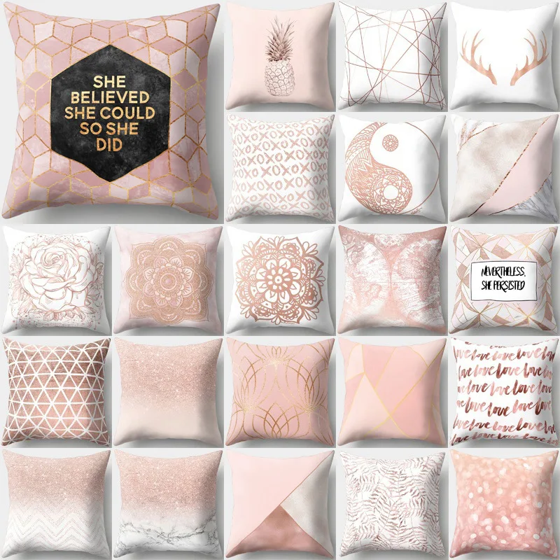 

Square Pillowcase Home Decoratio Pink Nordic Home Throw Pillows Cover 45x45cm Zip Open Christmas