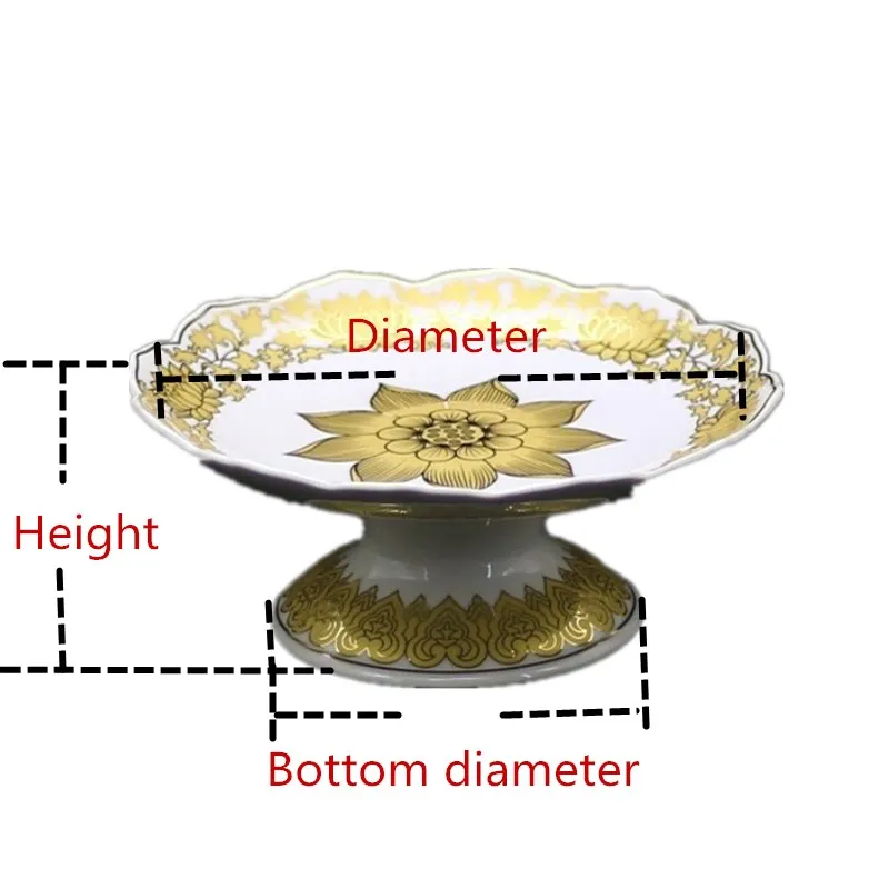 Высокое качество Буддийские принадлежности святая деликатная позолота лотоса Фруктовая тарелка 6-8 дюймов контур в золотом керамическом золотом поднос для храма цветка