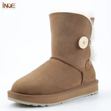 INOE женские замшевые короткие зимние ботинки из натуральной овечьей кожи с пуговицей женская зимняя обувь на меху женские полуботинки на плоской подошве удобные полусапоги нескользящие теплые Цвет черный, коричневый