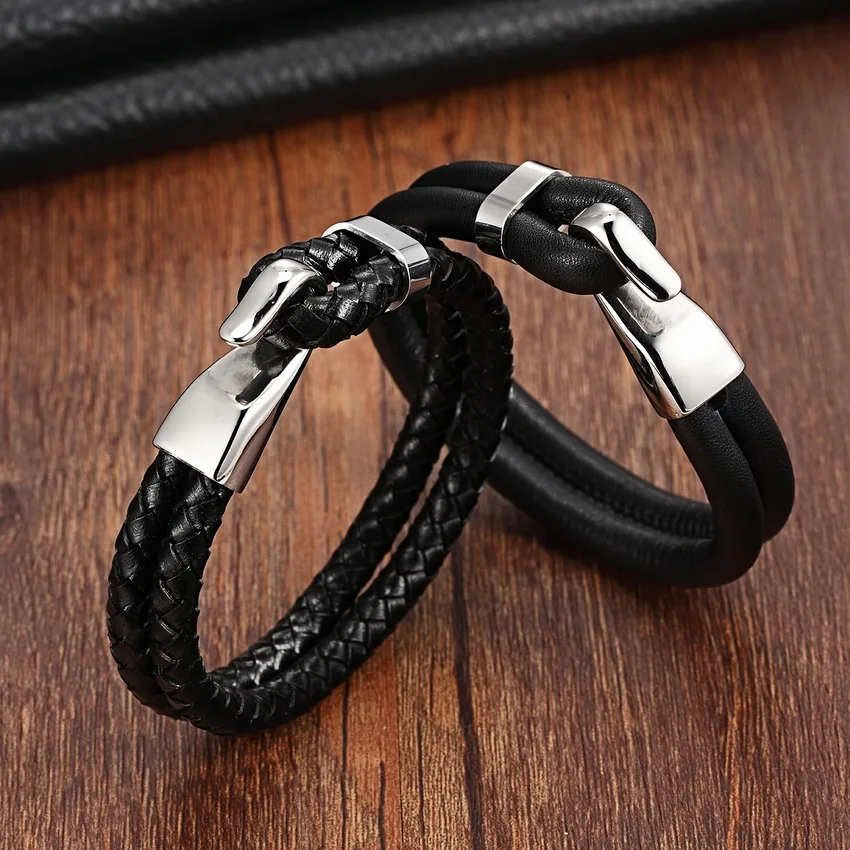 Genuine Leather Stainless Steel Bracelet For Women Bracelets & Bangles Female Leather Bracelet ladies Charm Toggle-clasps
