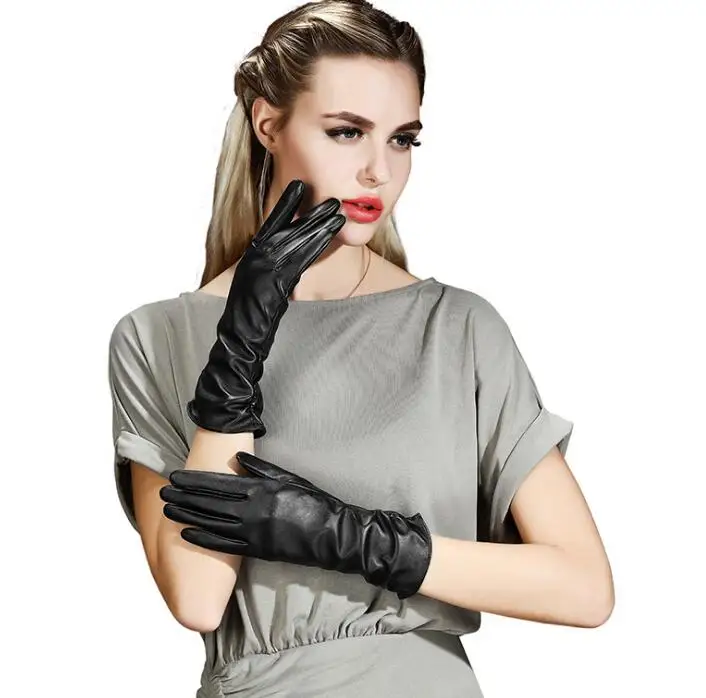 Для женщин на осень-зиму теплая натуральная кожа перчатки женские из натуральной кожи флисовая подкладка водительские перчатки R021