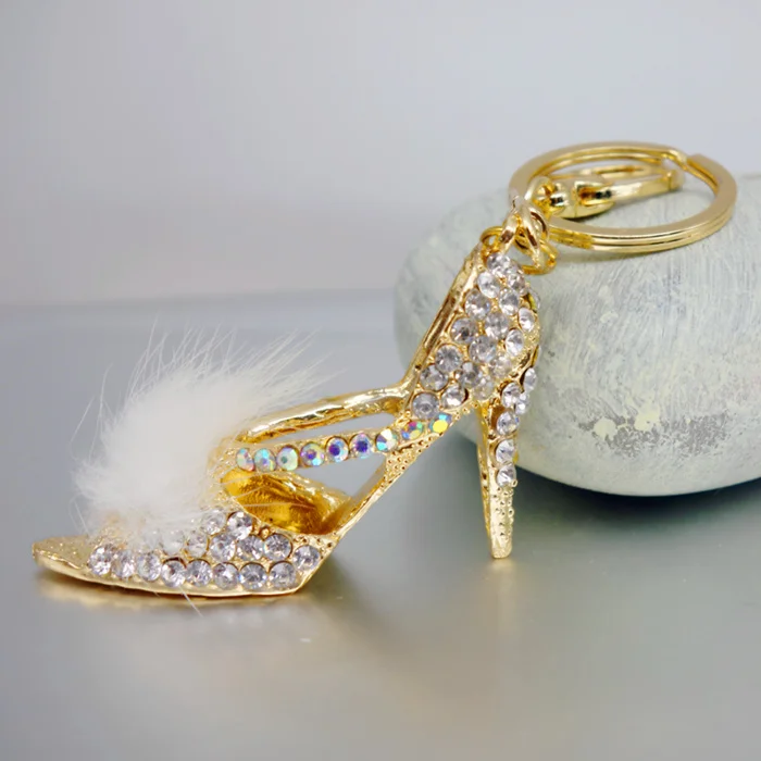 

Adojewello Jewelry Rhinestone Crystal Graceful Fur High-heeled Shoe Keychain Keyring Handbag Chram Key Holder Wholesale