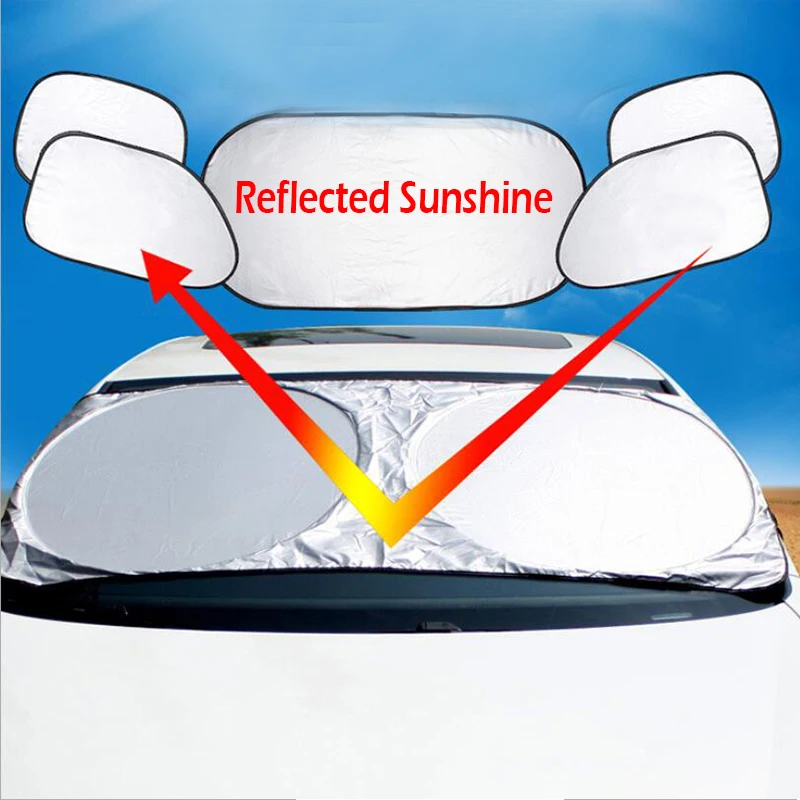 

6Pcs Folding Silver Reflective Car Windshield Window Sun Shade Visor Shield Cover Suction Cup Car Sunshield Sunscreen Curtain