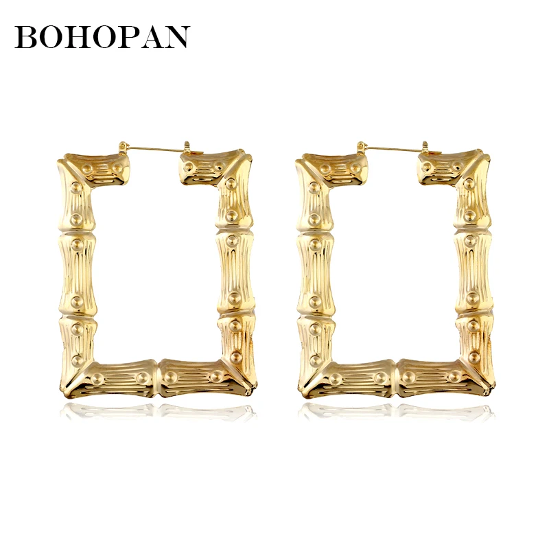 

Vintage Square Large Hoop Earrings For Women Bamboo Design Gold Silver Earrings Charm Fashion Jewelry Statement Bijoux 2018 New
