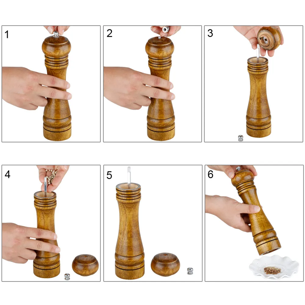8.7-inch High Quality Natural Wood Cooking Tools,pepper mill,pepper grinder,salt and pepper Cooking BBQ Tools Set11