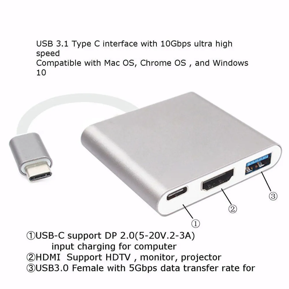 CARPRIE Новый Тип C USB 3,1 USB-C 4 К HDMI USB3.0 адаптер 3 в 1 концентратора для Apple Macbook 6J12 Прямая доставка