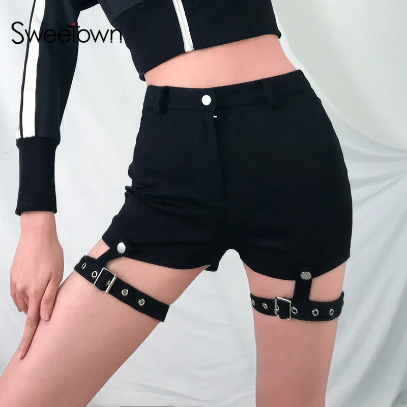 Женские шорты со съемной лентой sweet own черные облегающие в стиле панк короткие