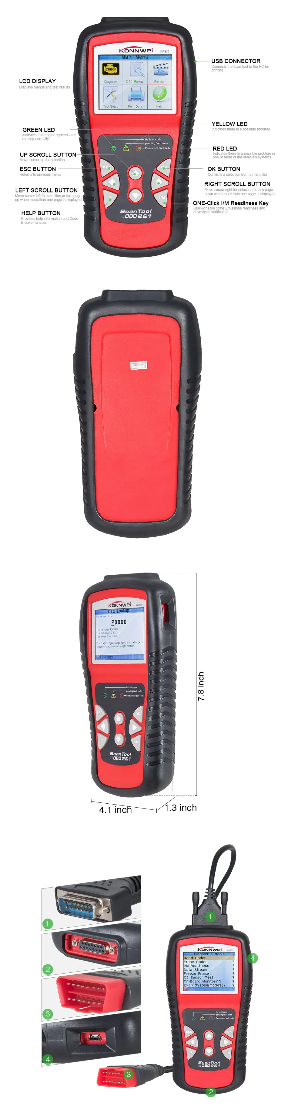 A+ качество KONNWEI KW830 OBD2 сканер EOBD Авто диагностический инструмент OBDII код ошибки чтения лучше, чем AD510 и MS509