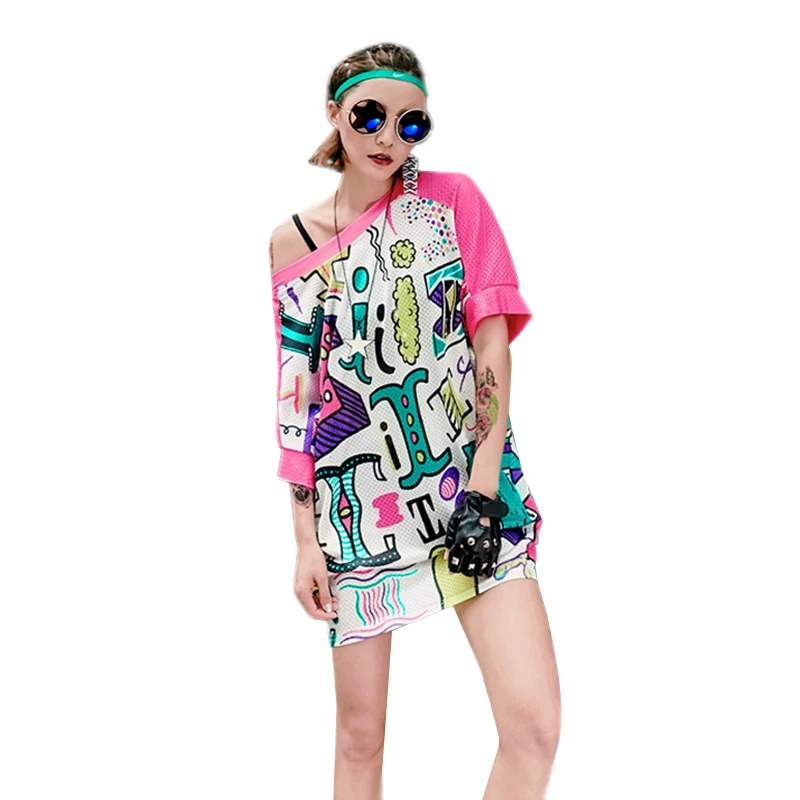 

Female Spring Summer Dresses Women Casual O-Neck Batwing Sleeve Vestido Fashion Cartoon Letter Print Loose Plus Size Dress Z205