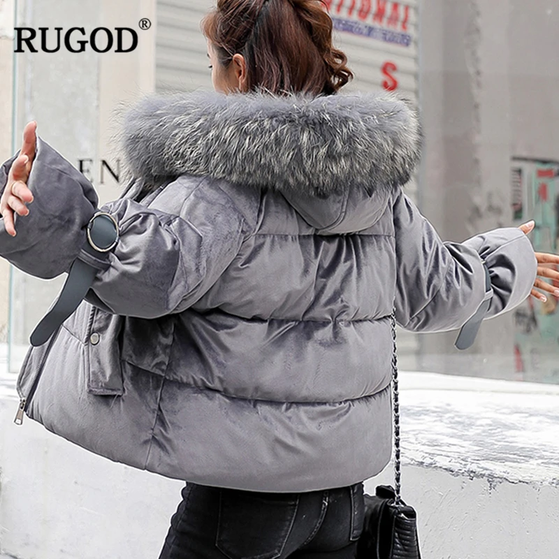 Женская фланелевая куртка RUGOD элегантная теплая с меховым капюшоном простая