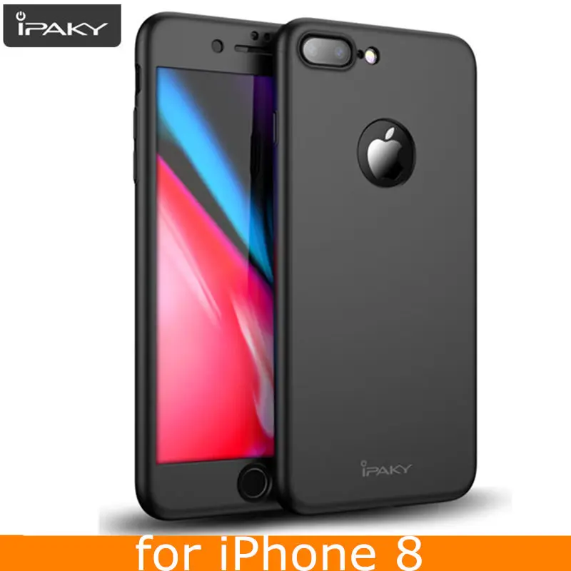 Для iPhone 8, 8 Plus, чехол,, IPAKY, роскошный, полный корпус, чехол для iPhone 6, 6 S, с закаленным стеклом, 360, чехол для iPhone 7, 7 Plus