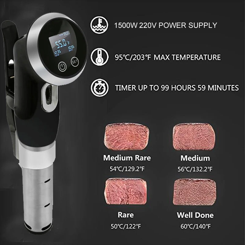 Sous Vide вакуумная Мультиварка 1500 Вт Мощный погружной циркулятор-ЖК-дисплей с цифровым таймером из нержавеющей стали