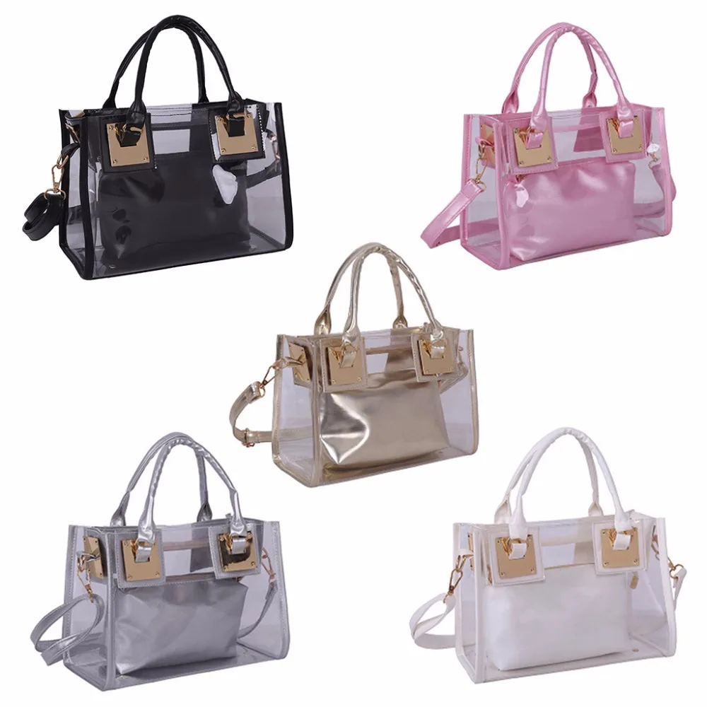 

2x Transparent Shoulder Bags for Women 2018 Candy Fashion Women Purses and Handbag Tote Messenger Composite Bag Clutch Bags