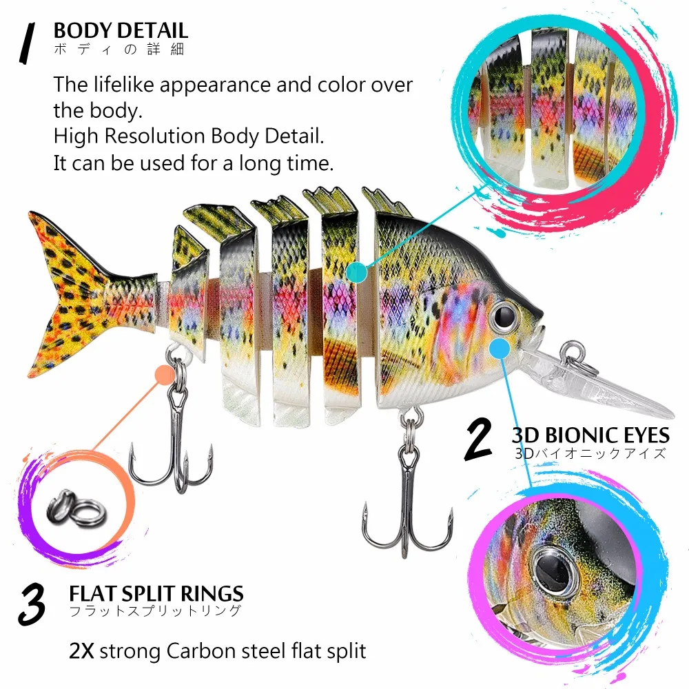 Topwater Multi articulado Swimbait Wobblers 6 segmentos Señuelos de Pesca 14g 100mm cebo duro Crankbait Pesca Isca