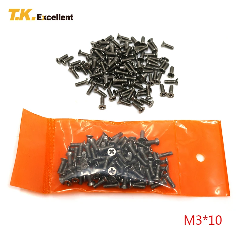 

T.K.Excellent 100 Pieces M3*10 Flat Head Screws Stainless Steel Materials Hardware Fasteners Tools Flat Machine Screws