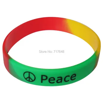 

100pcs Rasta Peace wristband silicone bracelets free shipping by epacket A