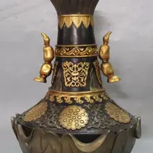 S01427 1" помечено Китай Фиолетовый Бронзовый 24 К золота чистого серебра корень лотоса Ваза Бутылка статуя