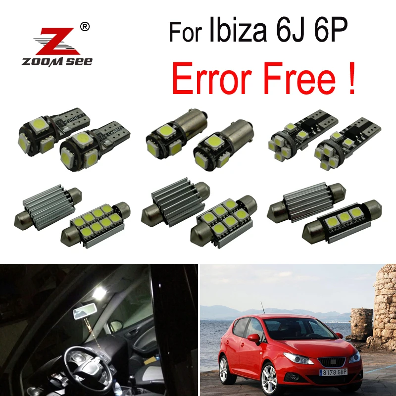 Ceny 8 sztuk lampka led do tablicy rejestracyjnej + wnętrze światła kopułowe zestaw żarówek do siedzenia dla Ibiza V MK5 SPORTCOUPE ST 6J 6P (2009 2016)