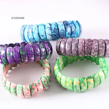 Free Shipping Women Jewelry Stretch Natural Beads Blue Brown Pink Purple Green Ocean Stone Bracelet 7″ 1Pcs
