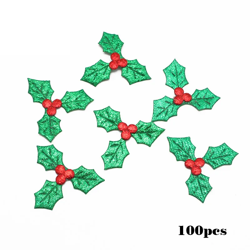 50 шт/100 шт 3 см красные фрукты с зелеными листьями Рождественская елка украшения принадлежности DIY Художественная ткань аксессуары H0353