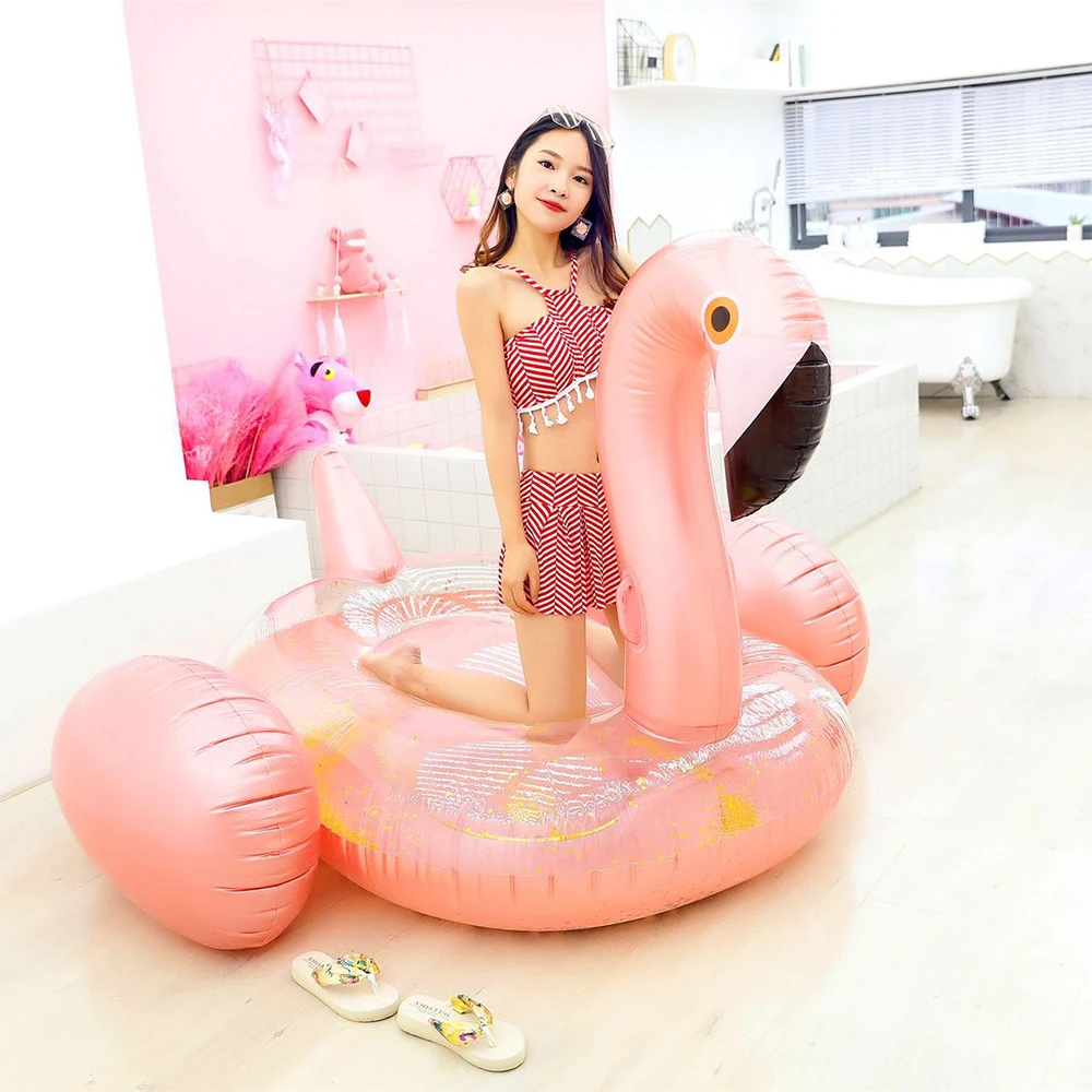 2019 Новые гигантские надувные пайетки цвета розового золота Фламинго плавающей строки воды крепление взрослых плавающей кровать шкафа Piscina