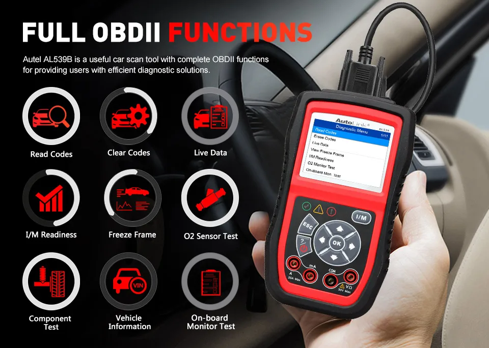 Autel AutoLink AL539B OBD OBD2 автомобильный диагностический OBD 2AVO метр 12 в считыватель кодов анализатор заряда батареи система зарядки диагностический инструмент