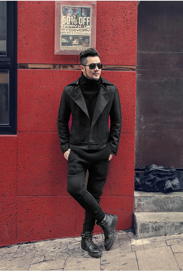 Для мужчин Съемный шерстяной зимние женские сапоги в английском стиле; с длинная куртка C мехом пальто метросе Тонкий Модный черный повседневный пиджак F291