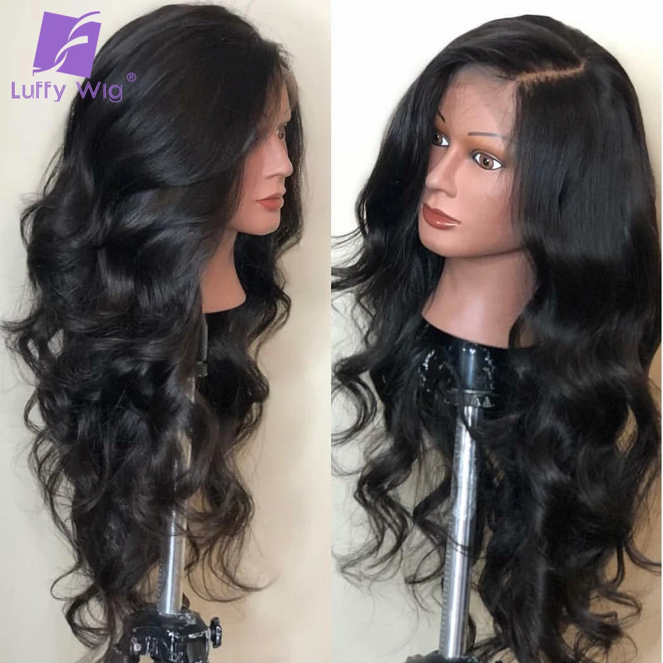 

Fake Scalp Wig 150 Density 13x6 Lace Front Wigs Wavy Peruvian Remy Human Hair With Pre Plucked Natural Black For Women Luffy