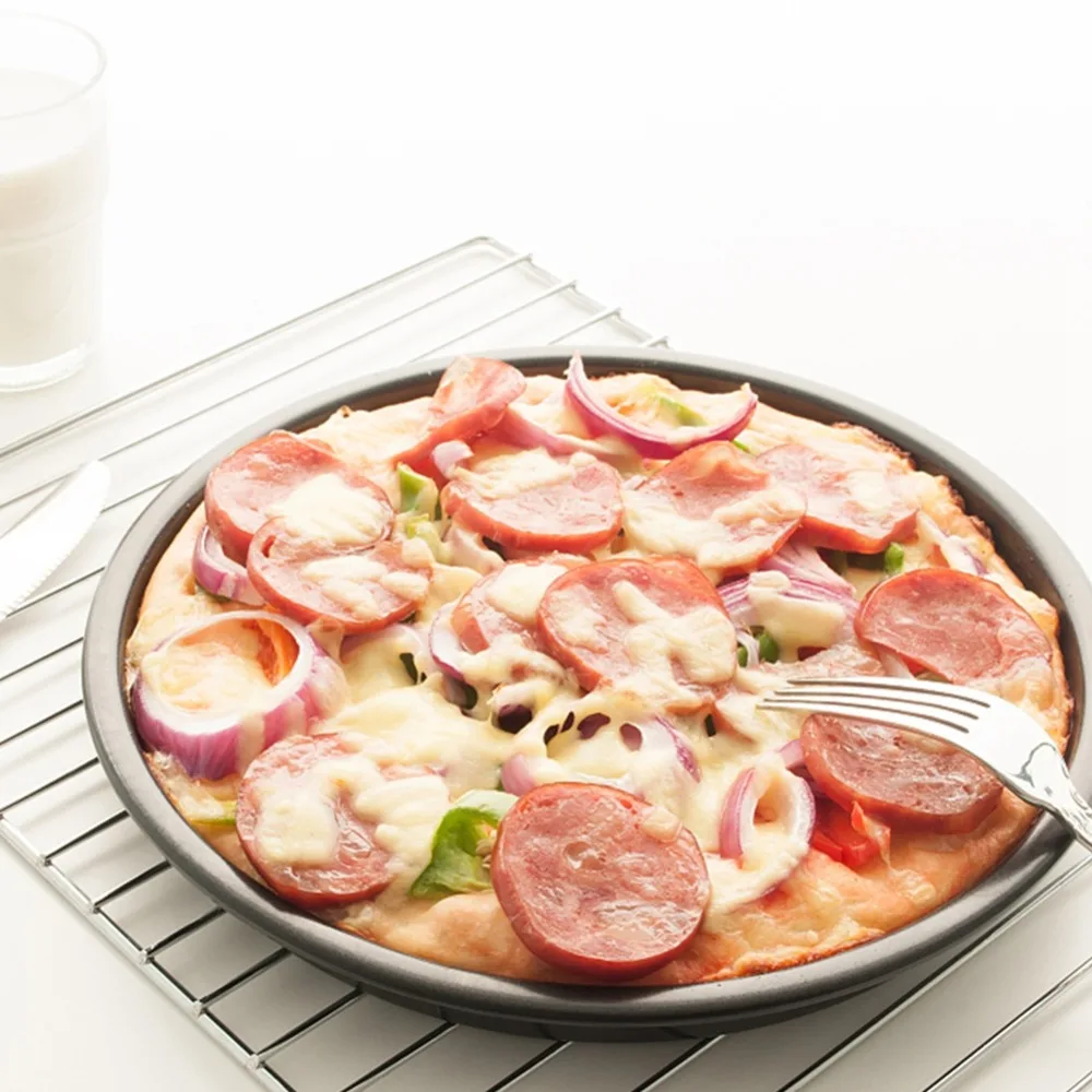 1Pcs Kitchen accessories Non-Stick Carbon Steel Thicken Round Pizza Pans Baking Dish Bakeware Tray Parquet baking pan mould  (5)