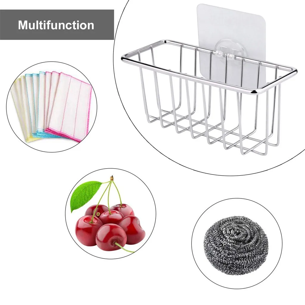 Kitchen Rack Durable Practical Stainless Steel Sponge Holder Sink Caddy Drain Shelf Sponge Storage Organizer For Still Life#45