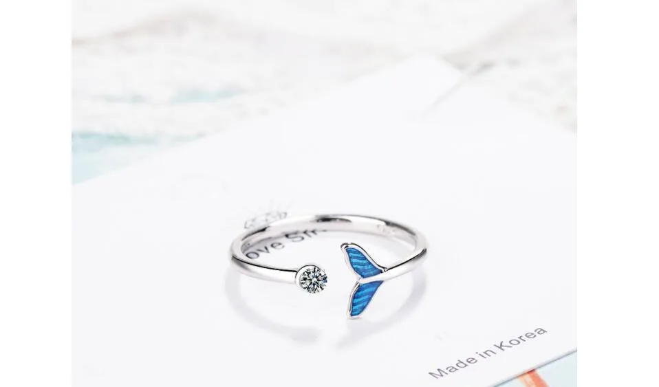 Женское уникальное регулируемое кольцо на палец с 925 пробы, серебряное кольцо на палец в стиле ретро, резное кольцо на палец, кольцо в форме хвоста русалки, кольца с кубическим цирконием