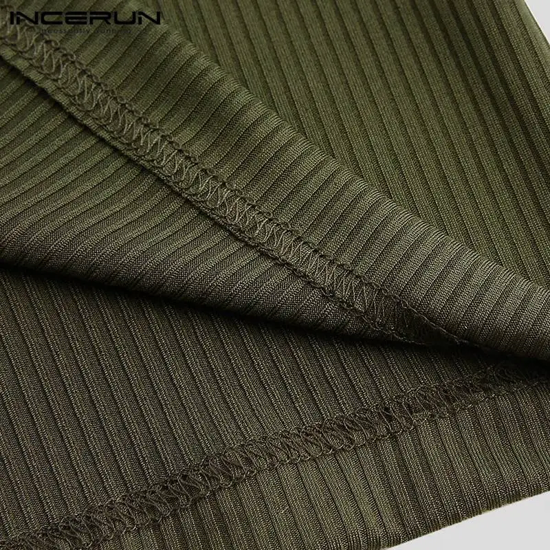 INCERUN 2019 лето Slim Fit Мужская брендовая рубашка подставка с воротником однотонные Топы стильные деловые рубашки для мужчин короткий рукав