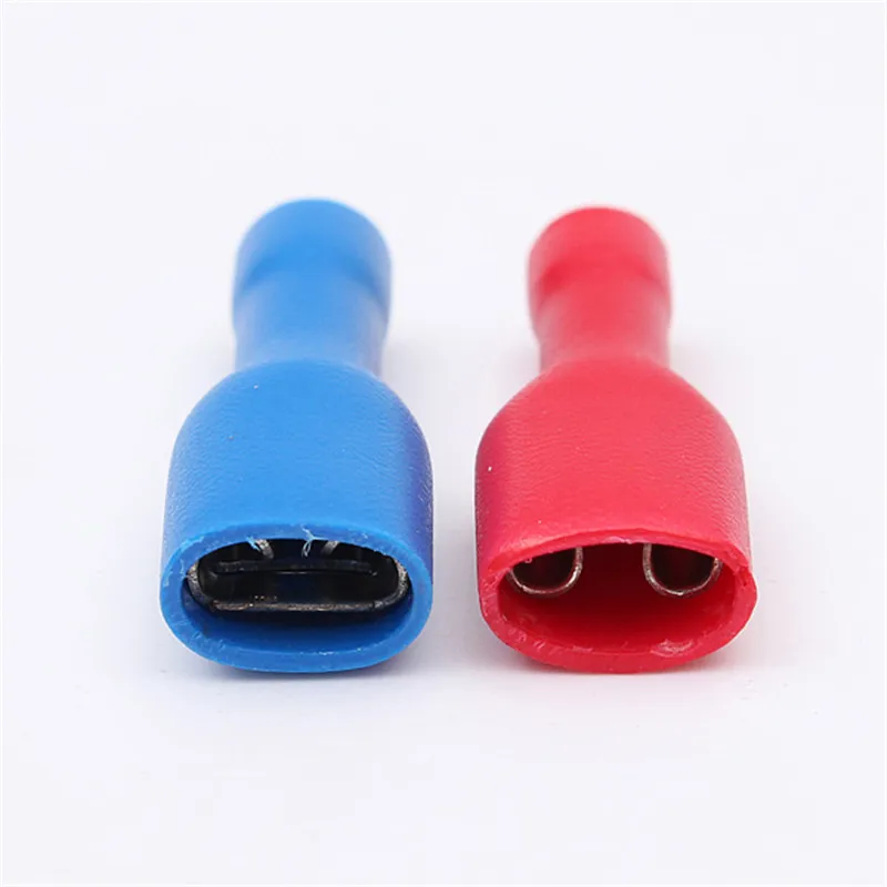

50Pcs Red + Blue 6.3mm Female Insulated Spade Crimp Terminal Wire Connector For 0.5-2.5mm Electrical Wire Cable Connecors
