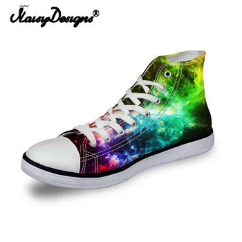 

Noisydesigns casual women sneaker girl vintage high top flat shoe lady vulcanized canvas interstellar starry sky galaxy 3D print