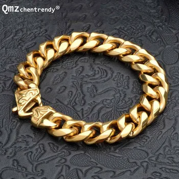 

New Titanium Men's Gold Punk Heavy Twisted Link Chains Bracelet Bangles Cuff Wristband Pulseras Trendy Male Jewelry Brace lace