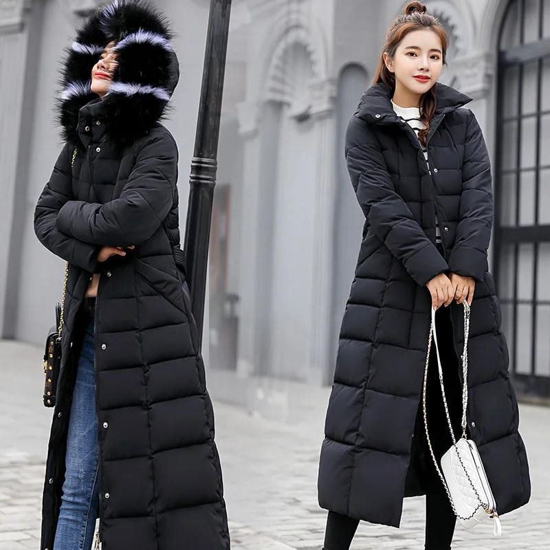 

M-3XL Autumn Winter Women Casual Cotton Down Jacket Hoodie Long Parkas Fur Collar Clothes Warm Female Winter Coat 017-902MC1
