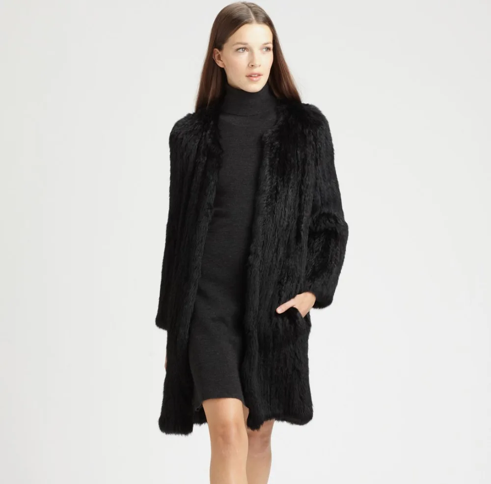 78 80cm length Real Knitted Rabbit Fur Coat Women Fashion Coat Thick ...