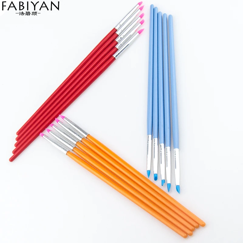 

5Pcs/Set Nail Art Brush Painting Carving Dotting Pen Soft Silicone Craft Building Emboss Shaping Hollow Sculpture Clay Tips Tool