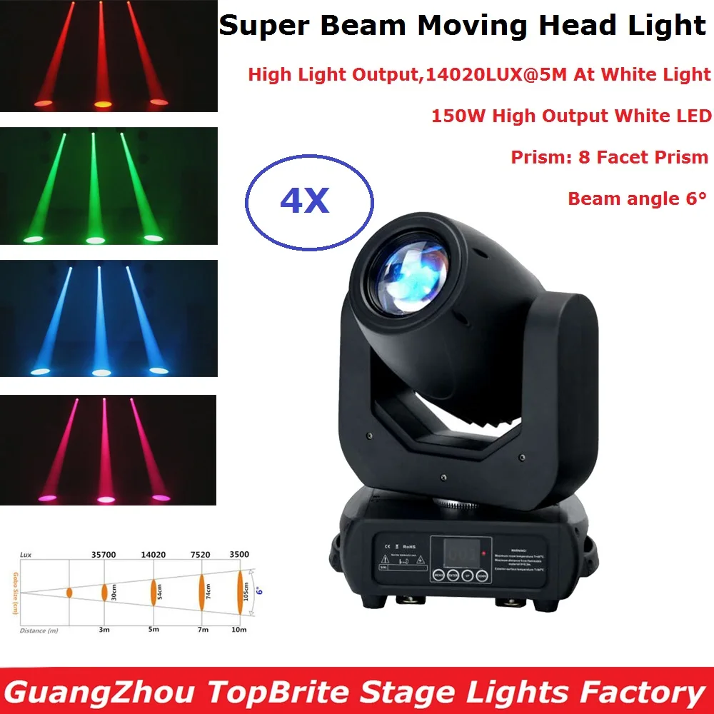 4xlot светодиодный перемещение головы луч света 150 W Белый светодиодный перемещение головы свет этапа DMX512 Управление диско Dj студийное