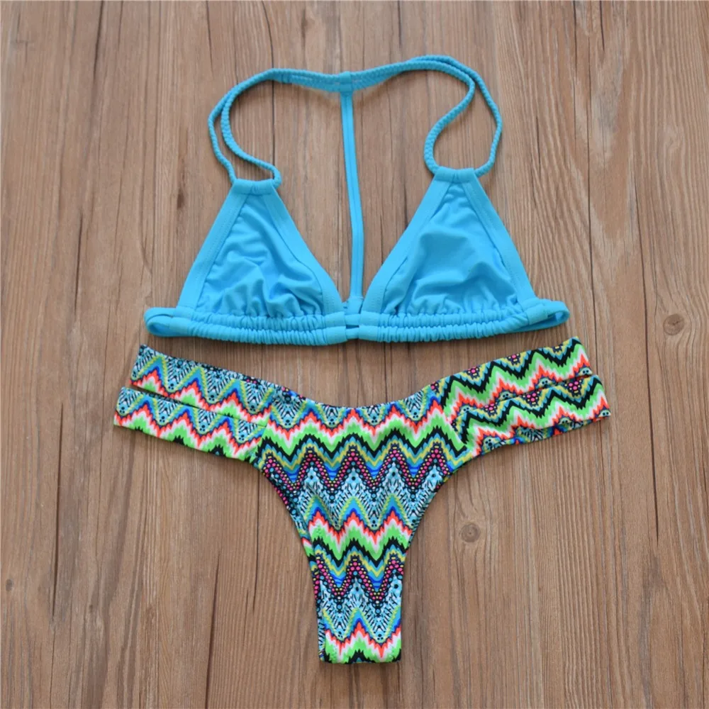 

halter Bordered micro triangle bikini 2017 Striped hot push up swimwear women bandage Solid pink red low waist bandeau swimsuit